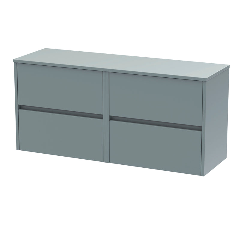 Nuie Havana Wall Hung Counter Top Vanity Unit with Co-ordinating Worktop - Coastal Grey 1200mm 4 Drawer