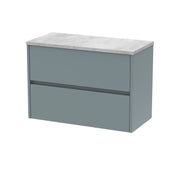 Nuie Havana Wall Hung Counter Top Vanity Unit with Bellato Grey Worktop - Coastal Grey 800mm 2 Drawer