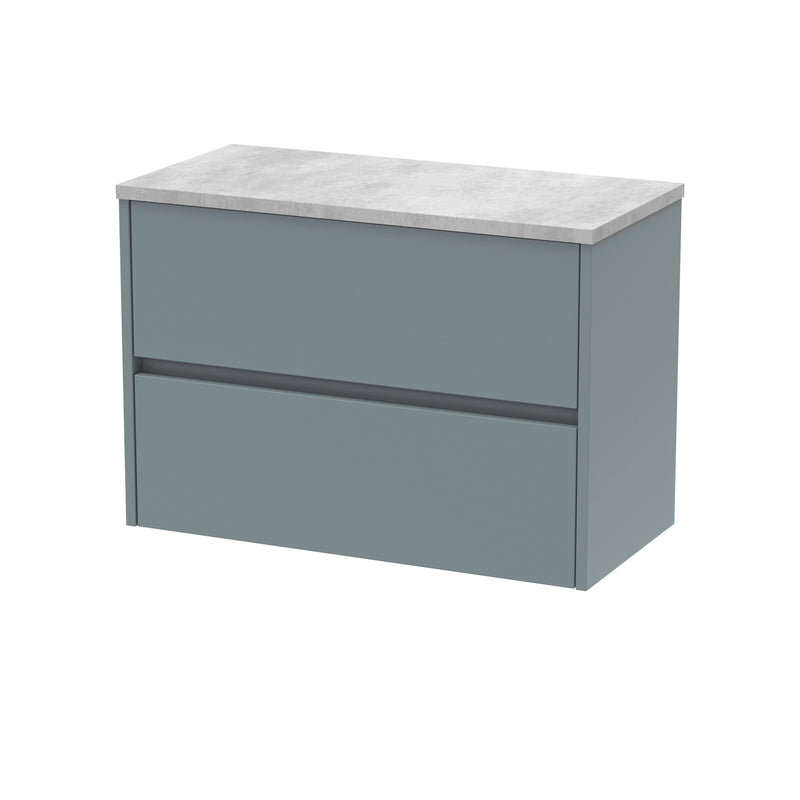 Nuie Havana Wall Hung Counter Top Vanity Unit with Bellato Grey Worktop - Coastal Grey 800mm 2 Drawer