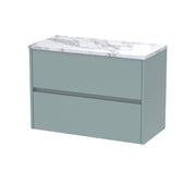 Nuie Havana Wall Hung Counter Top Vanity Unit with Carrara Laminate Worktop - Coastal Grey 800mm 2 Drawer