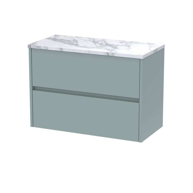 Nuie Havana Wall Hung Counter Top Vanity Unit with Carrara Laminate Worktop - Coastal Grey 800mm 2 Drawer