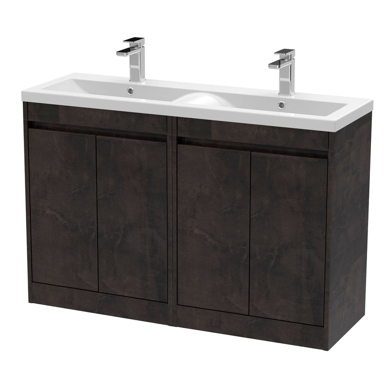 Nuie Havana 1200mm Floor Standing Vanity Unit with 2 Tap Hole Basin - Metallic Slate Polymarble