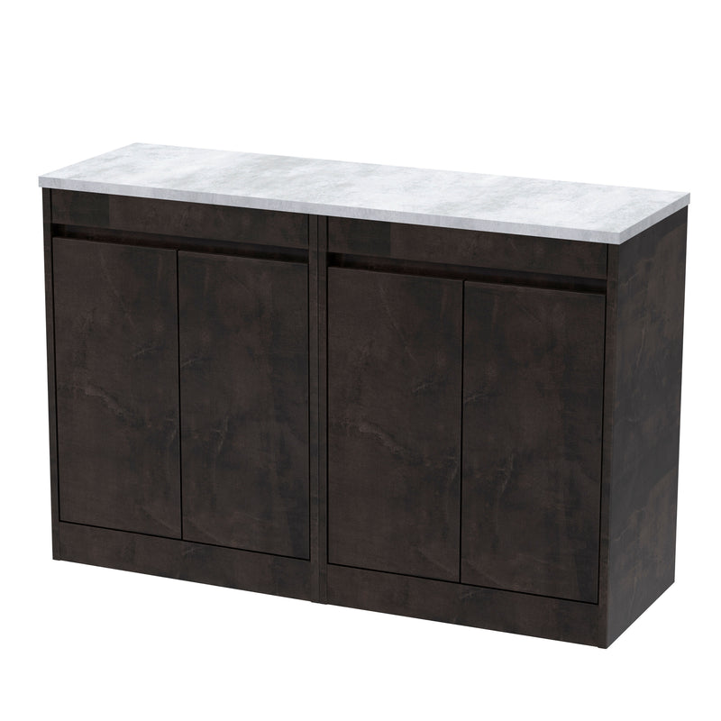 Nuie Havana Floor Standing Counter Top Vanity Unit with Bellato Grey Worktop - Metallic Slate 1200mm 4 Door
