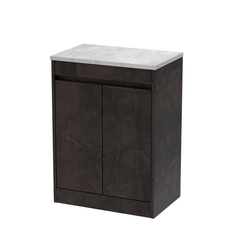 Nuie Havana Floor Standing Counter Top Vanity Unit with Bellato Grey Worktop - Metallic Slate 600mm 2 Door