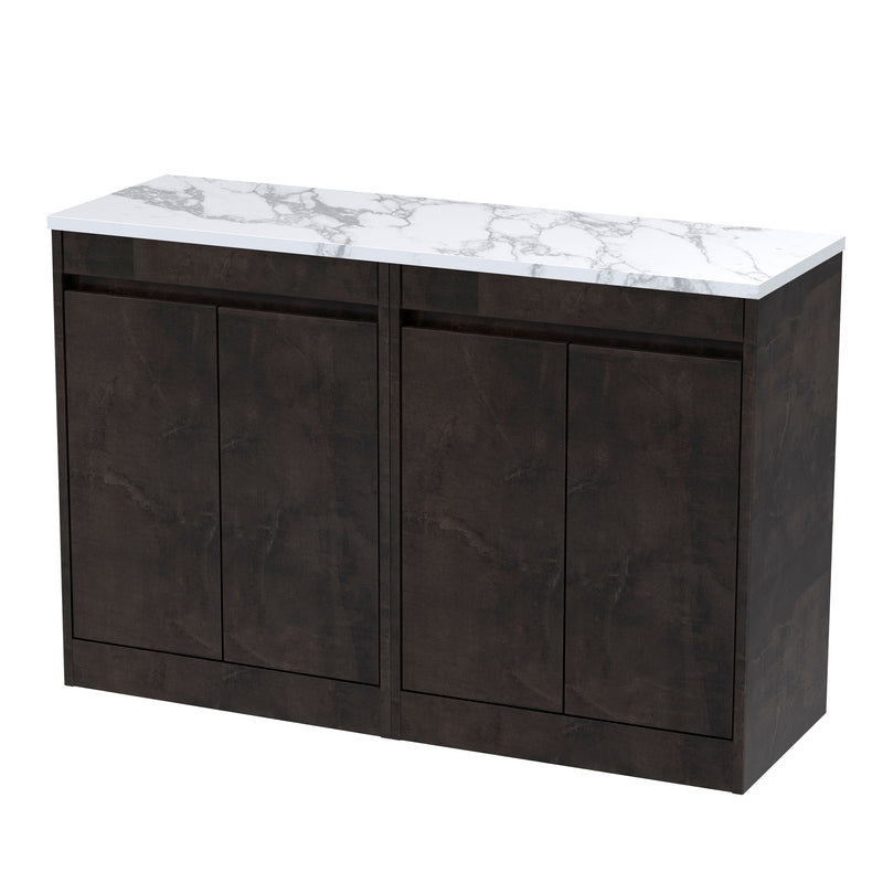 Nuie Havana Floor Standing Counter Top Vanity Unit with Carrara Laminate Worktop - Metallic Slate 1200mm 4 Door