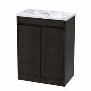 Nuie Havana Floor Standing Counter Top Vanity Unit with Carrara Laminate Worktop - Metallic Slate 600mm 2 Door