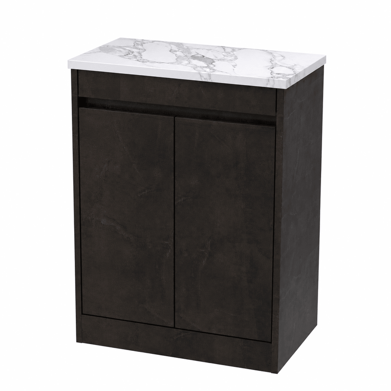 Nuie Havana Floor Standing Counter Top Vanity Unit with Carrara Laminate Worktop - Metallic Slate 600mm 2 Door