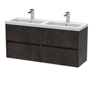 Nuie Havana 1200mm Wall Hung Vanity Unit with 2 Tap Hole Basin - Metallic Slate Polymarble