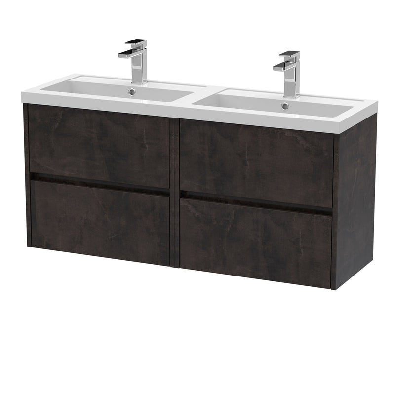 Nuie Havana 1200mm Wall Hung Vanity Unit with 2 Tap Hole Basin - Metallic Slate Polymarble