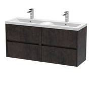 Nuie Havana 1200mm Wall Hung Vanity Unit with 2 Tap Hole Basin - Metallic Slate Ceramic