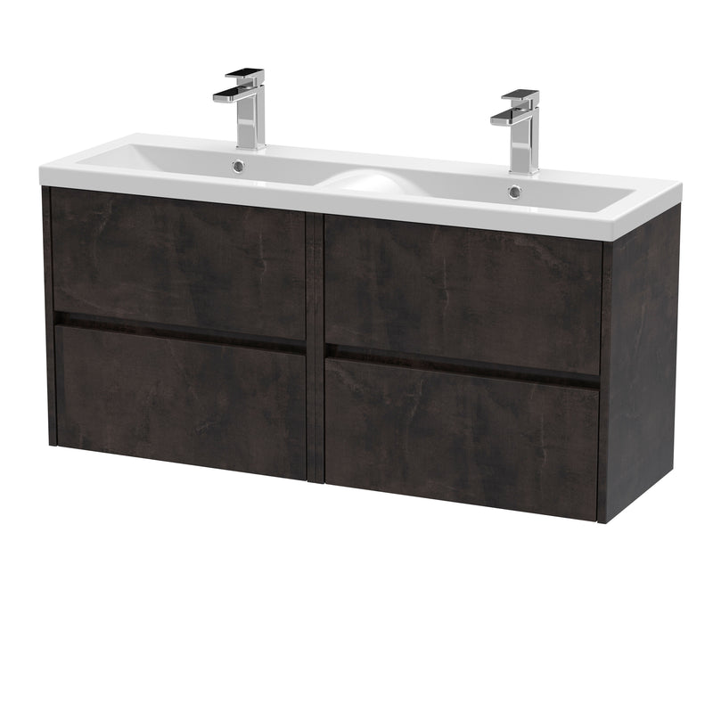 Nuie Havana 1200mm Wall Hung Vanity Unit with 2 Tap Hole Basin - Metallic Slate Ceramic
