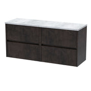 Nuie Havana Wall Hung Counter Top Vanity Unit with Bellato Grey Worktop - Metallic Slate 1200mm 4 Drawer