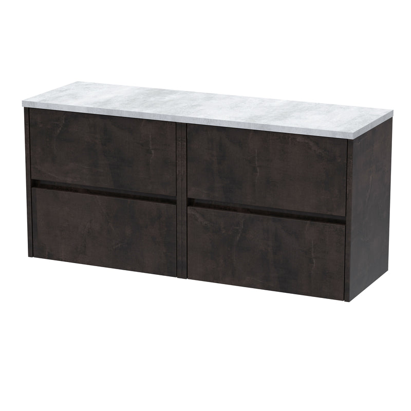 Nuie Havana Wall Hung Counter Top Vanity Unit with Bellato Grey Worktop - Metallic Slate 1200mm 4 Drawer