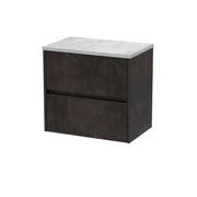 Nuie Havana Wall Hung Counter Top Vanity Unit with Bellato Grey Worktop - Metallic Slate 600mm 2 Drawer
