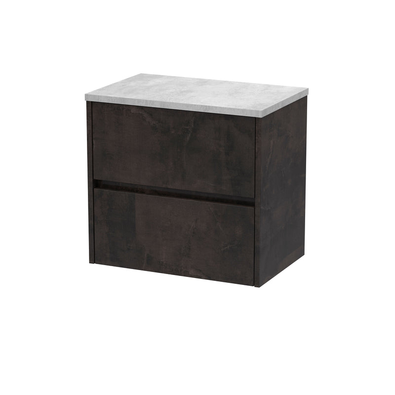 Nuie Havana Wall Hung Counter Top Vanity Unit with Bellato Grey Worktop - Metallic Slate 600mm 2 Drawer