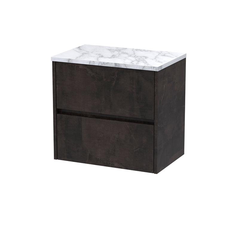 Nuie Havana Wall Hung Counter Top Vanity Unit with Carrara Laminate Worktop - Metallic Slate 600mm 2 Drawer