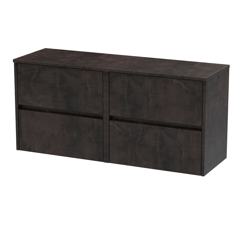 Nuie Havana Wall Hung Counter Top Vanity Unit with Co-ordinating Worktop - Metallic Slate 1200mm 4 Drawer
