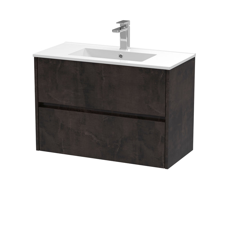 Nuie Havana Wall Hung Vanity Unit with Minimalist Basin - Metallic Slate 800mm