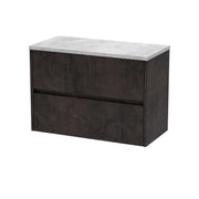 Nuie Havana Wall Hung Counter Top Vanity Unit with Bellato Grey Worktop - Metallic Slate 800mm 2 Drawer