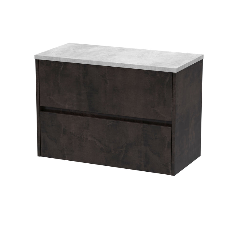 Nuie Havana Wall Hung Counter Top Vanity Unit with Bellato Grey Worktop - Metallic Slate 800mm 2 Drawer