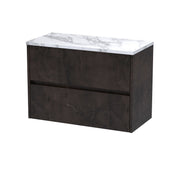 Nuie Havana Wall Hung Counter Top Vanity Unit with Carrara Laminate Worktop - Metallic Slate 800mm 2 Drawer