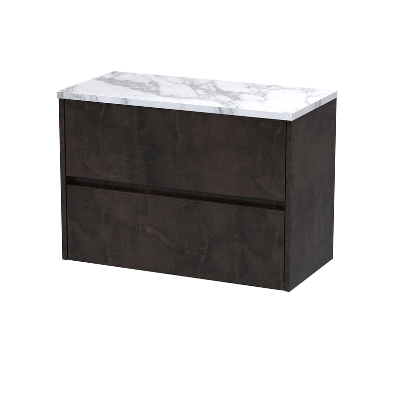 Nuie Havana Wall Hung Counter Top Vanity Unit with Carrara Laminate Worktop - Metallic Slate 800mm 2 Drawer