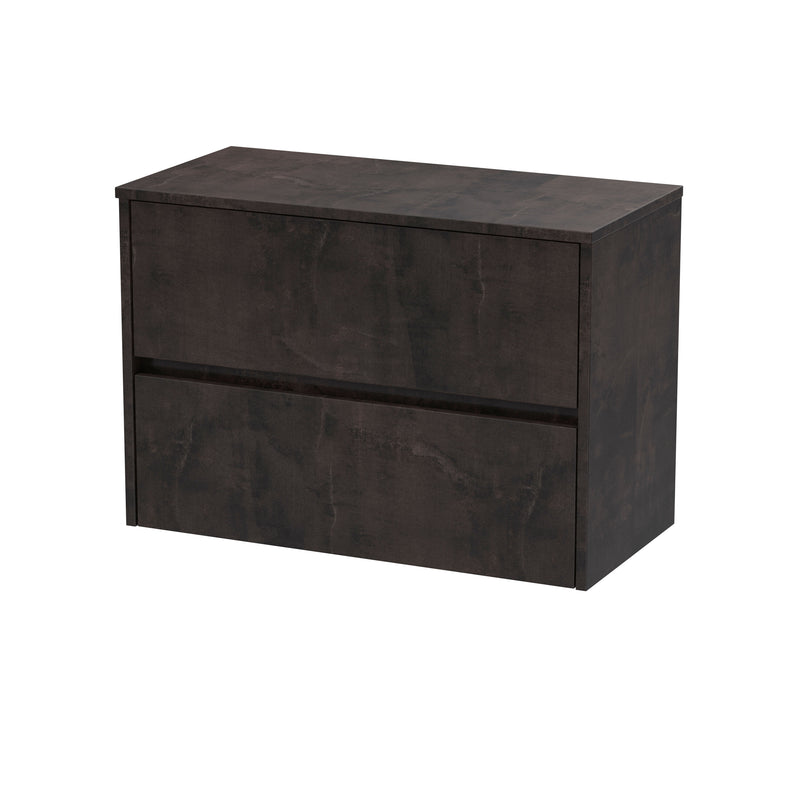 Nuie Havana Wall Hung Counter Top Vanity Unit with Co-ordinating Worktop - Metallic Slate 800mm 2 Drawer
