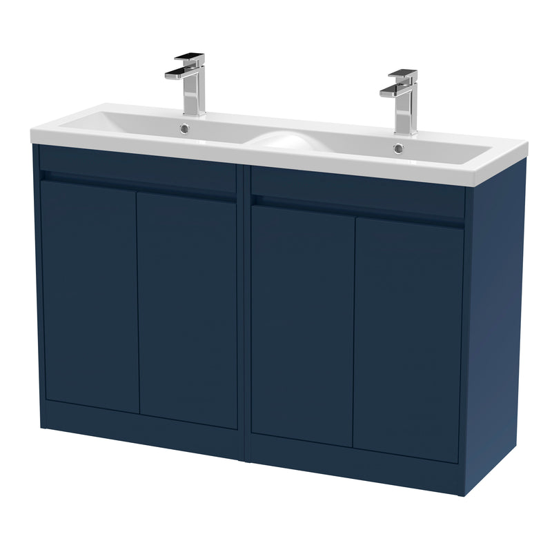 Nuie Havana 1200mm Floor Standing Vanity Unit with 2 Tap Hole Basin - Indigo Blue Polymarble