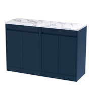 Nuie Havana Floor Standing Counter Top Vanity Unit with Carrara Laminate Worktop - Indigo Blue 1200mm 4 Door