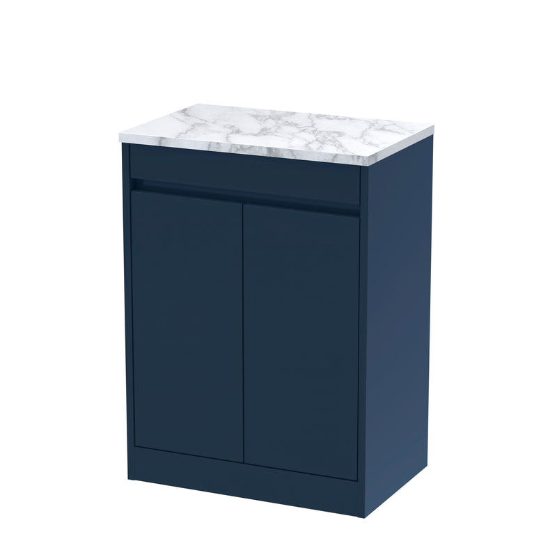 Nuie Havana Floor Standing Counter Top Vanity Unit with Carrara Laminate Worktop - Indigo Blue 600mm 2 Door