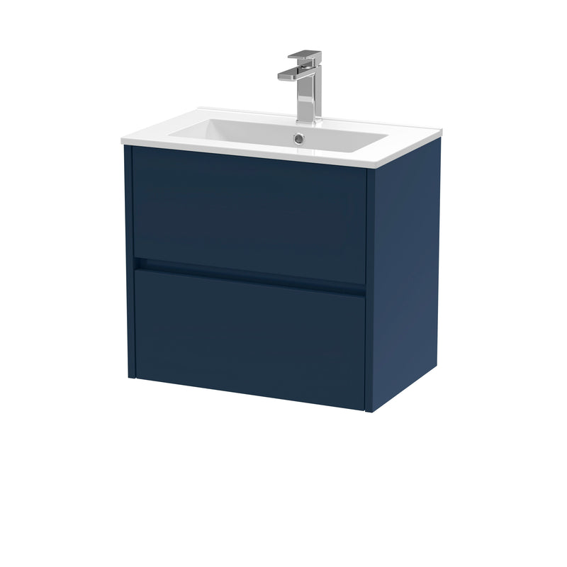 Nuie Havana Wall Hung Vanity Unit with Minimalist Basin - Midnight Blue 600mm
