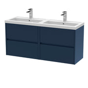 Nuie Havana 1200mm Wall Hung Vanity Unit with 2 Tap Hole Basin - Midnight Blue Polymarble