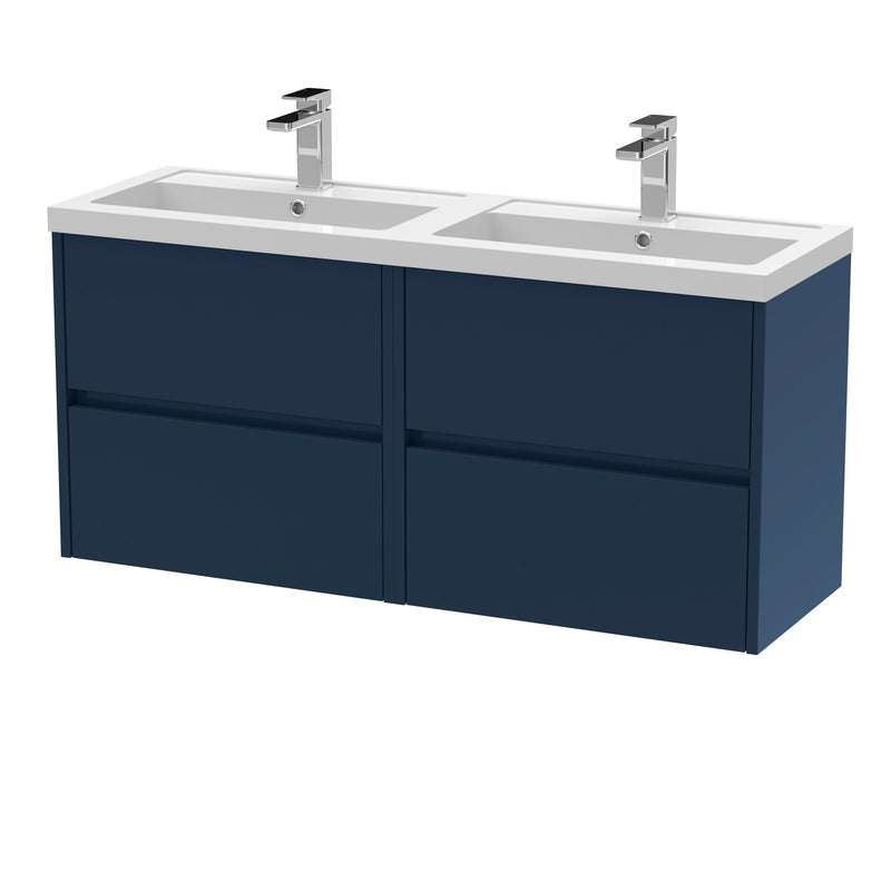 Nuie Havana 1200mm Wall Hung Vanity Unit with 2 Tap Hole Basin - Midnight Blue Polymarble