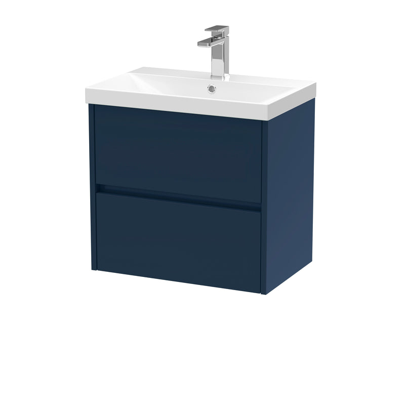 Nuie Havana Wall Hung Vanity Unit with Thin Edge Basin - Midnight Blue 600mm