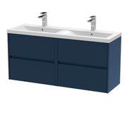 Nuie Havana 1200mm Wall Hung Vanity Unit with 2 Tap Hole Basin - Midnight Blue Ceramic