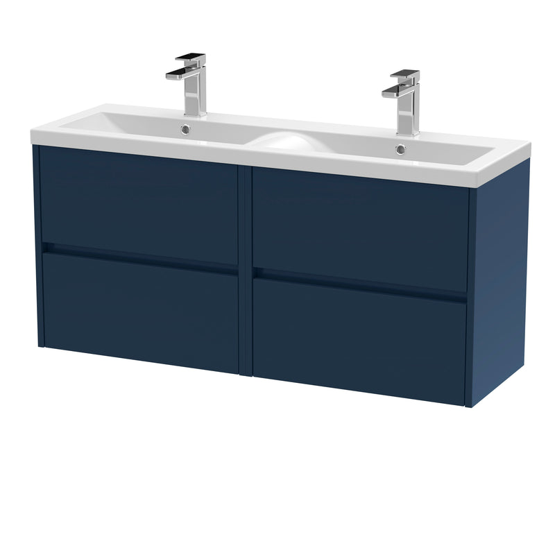 Nuie Havana 1200mm Wall Hung Vanity Unit with 2 Tap Hole Basin - Midnight Blue Ceramic