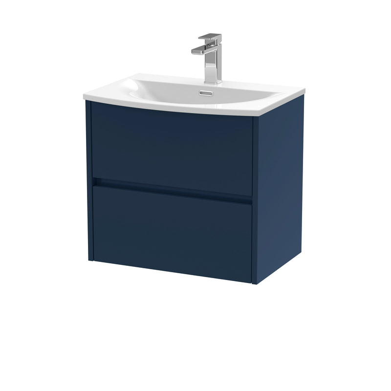 Nuie Havana Wall Hung Vanity Unit with Curved Basin - Midnight Blue 600mm
