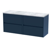 Nuie Havana Wall Hung Counter Top Vanity Unit with Bellato Grey Worktop - Midnight Blue 1200mm 4 Drawer