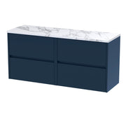 Nuie Havana Wall Hung Counter Top Vanity Unit with Carrara Laminate Worktop - Midnight Blue 1200mm 4 Drawer