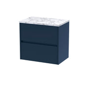 Nuie Havana Wall Hung Counter Top Vanity Unit with Carrara Laminate Worktop - Midnight Blue 600mm 2 Drawer