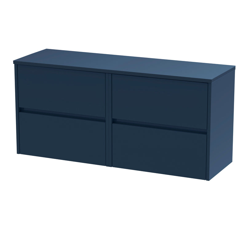 Nuie Havana Wall Hung Counter Top Vanity Unit with Co-ordinating Worktop - Midnight Blue 1200mm 4 Drawer