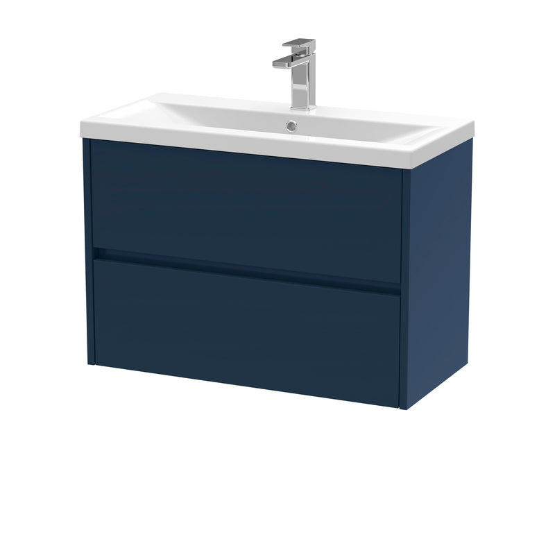Nuie Havana Wall Hung Vanity Unit with Mid-Edge Basin - Midnight Blue 800mm