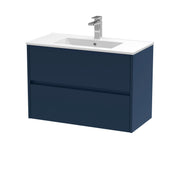 Nuie Havana Wall Hung Vanity Unit with Minimalist Basin - Midnight Blue 800mm