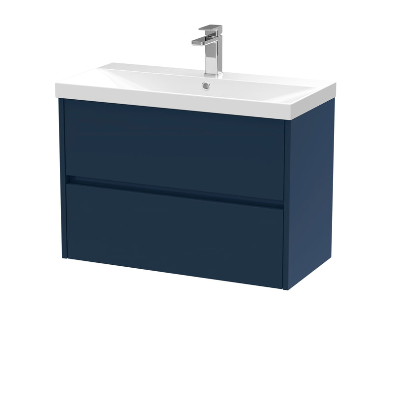 Nuie Havana Wall Hung Vanity Unit with Thin Edge Basin - Midnight Blue 800mm