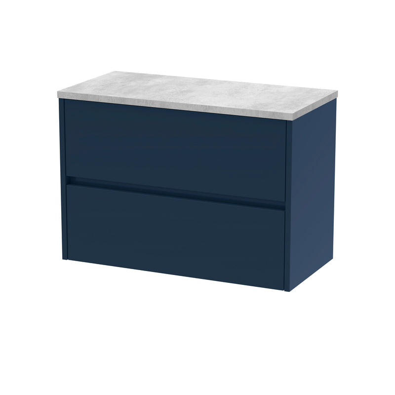 Nuie Havana Wall Hung Counter Top Vanity Unit with Bellato Grey Worktop - Midnight Blue 800mm 2 Drawer