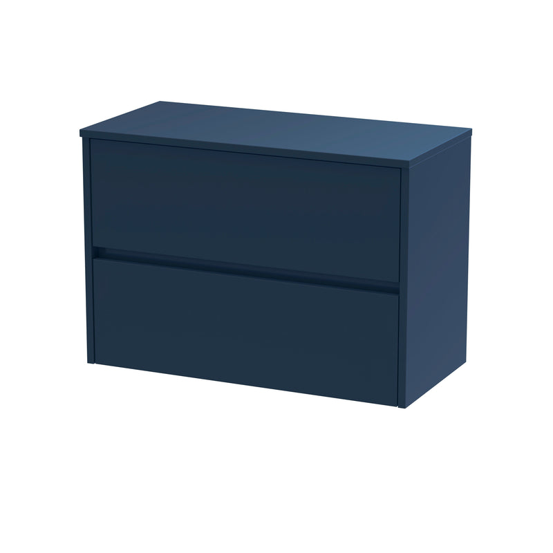 Nuie Havana Wall Hung Counter Top Vanity Unit with Co-ordinating Worktop - Midnight Blue 800mm 2 Drawer