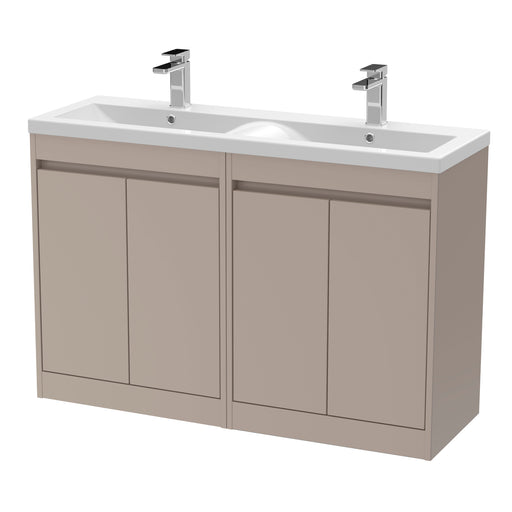 Nuie Havana 1200mm Floor Standing Vanity Unit with 2 Tap Hole Basin - Soft Linen Polymarble