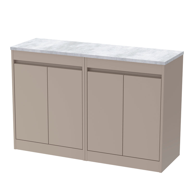 Nuie Havana Floor Standing Counter Top Vanity Unit with Bellato Grey Worktop - Soft Linen 1200mm 4 Door
