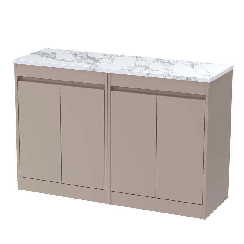 Nuie Havana Floor Standing Counter Top Vanity Unit with Carrara Laminate Worktop - Soft Linen 1200mm 4 Door