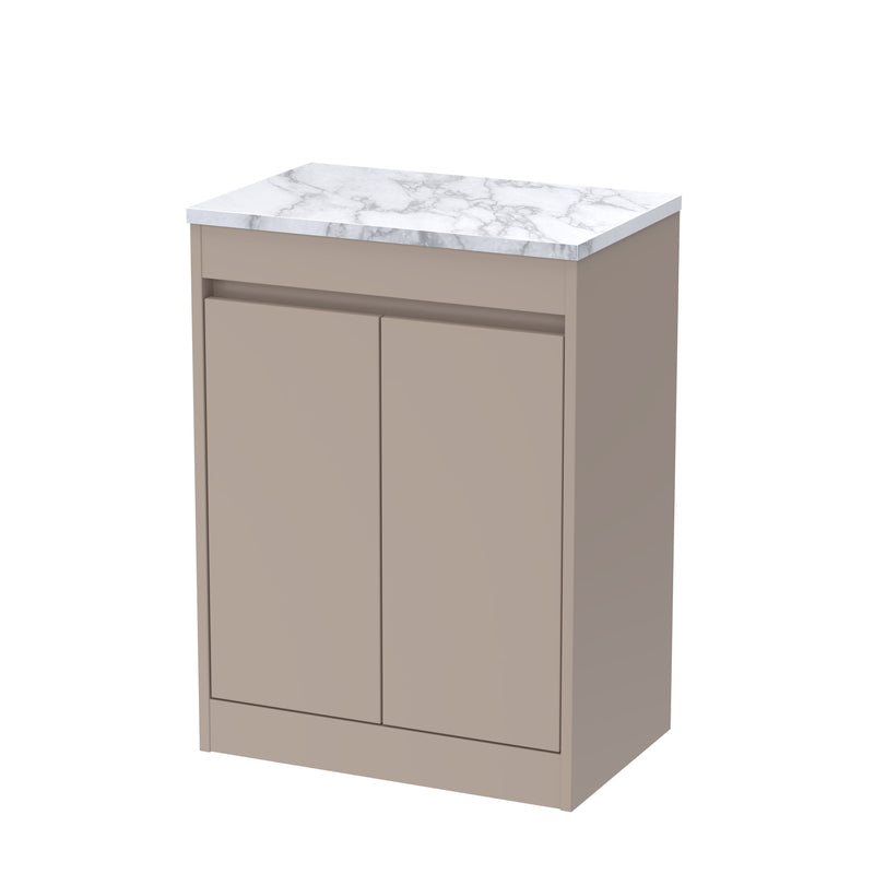 Nuie Havana Floor Standing Counter Top Vanity Unit with Carrara Laminate Worktop - Soft Linen 600mm 2 Door